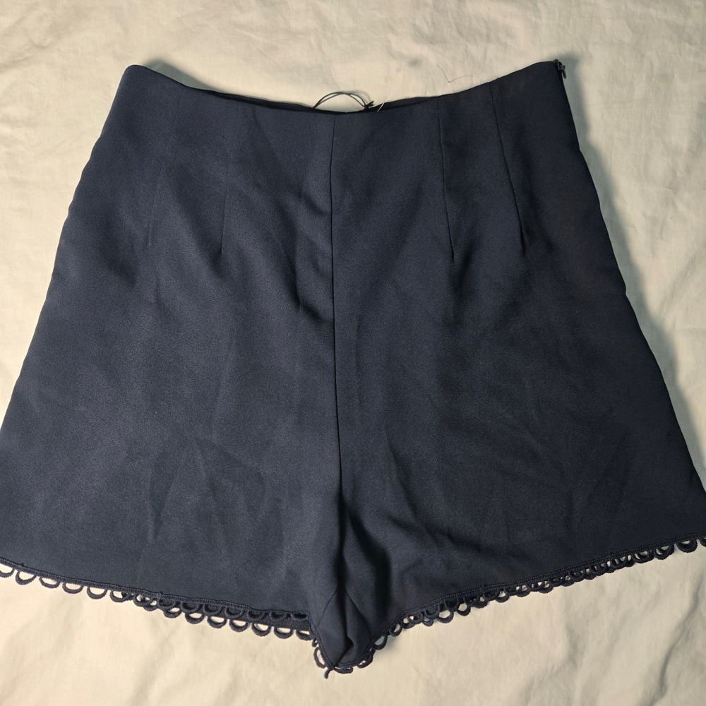 Molly Bracken Navy Blue Scalloped Hem High Waisted Shorts T489P18 Womens Small